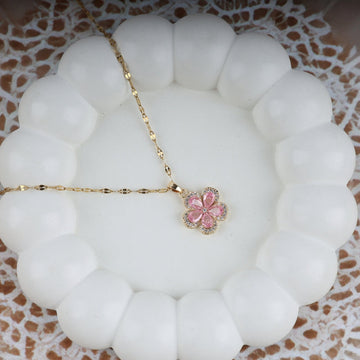 Rosé Blossom Crystal Flower Pendant Necklace