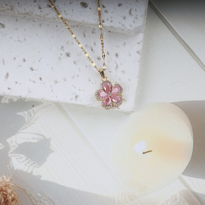 Rosé Blossom Crystal Flower Pendant Necklace