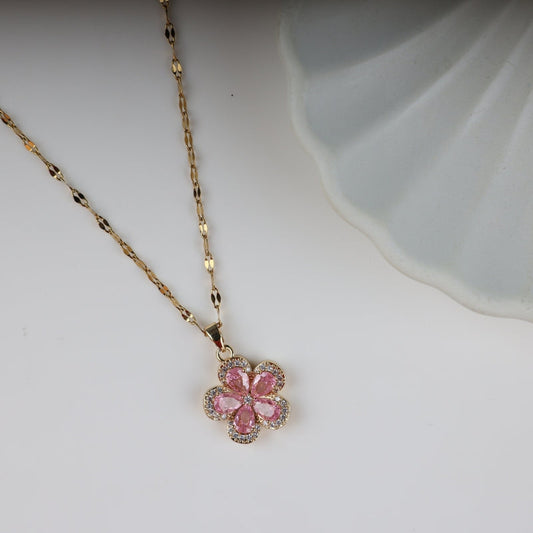 Rosé Blossom Crystal Flower Pendant Necklace