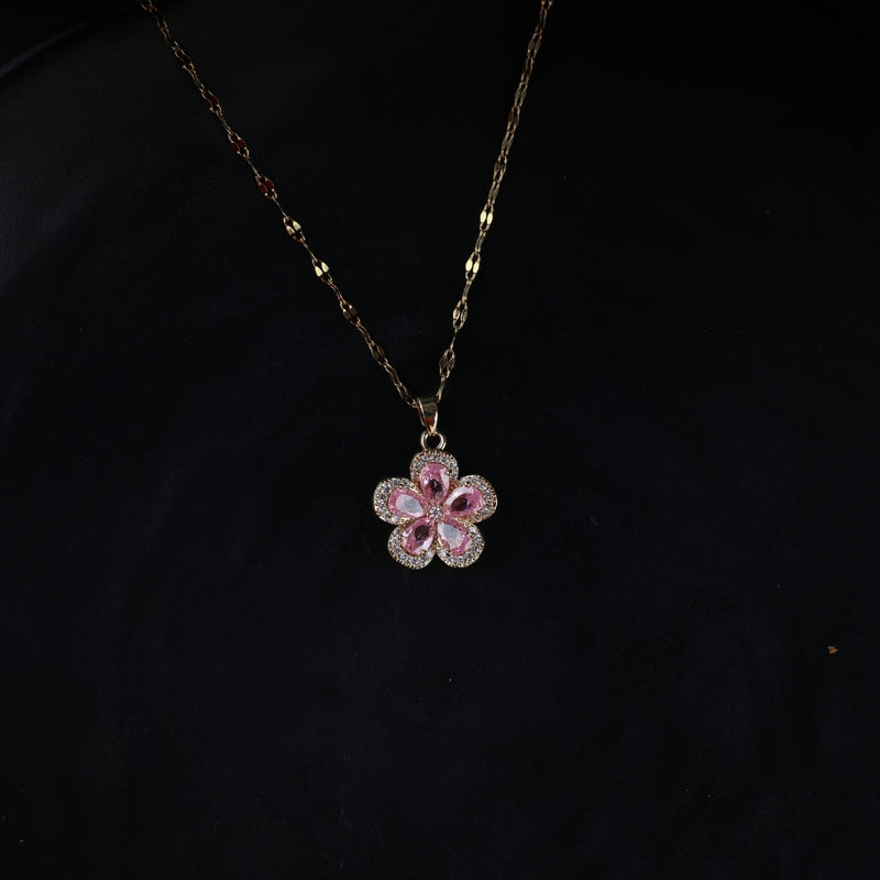 Rosé Blossom Crystal Flower Pendant Necklace
