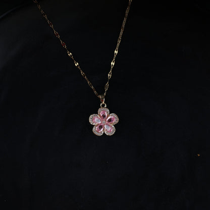 Rosé Blossom Crystal Flower Pendant Necklace