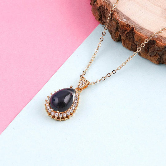 Black Onyx-Style Halo Pendant Necklace
