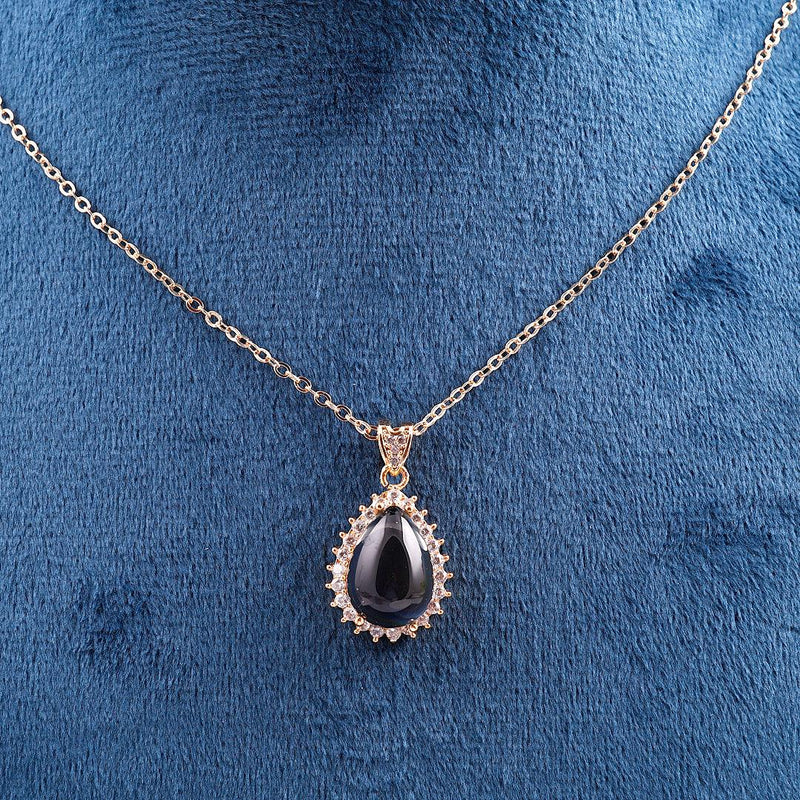 Black Onyx-Style Halo Pendant Necklace