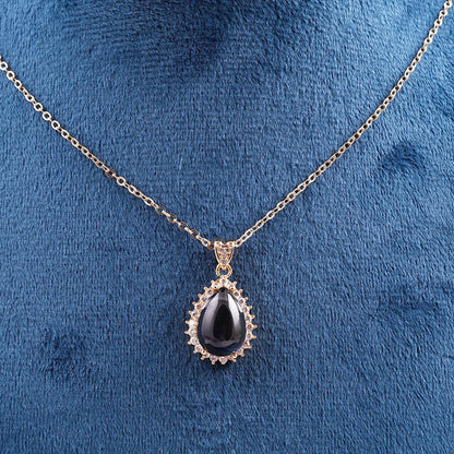 Black Onyx-Style Halo Pendant Necklace