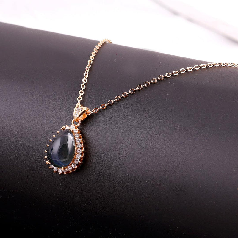 Black Onyx-Style Halo Pendant Necklace