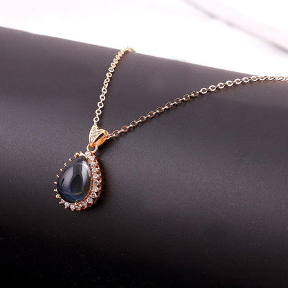 Black Onyx-Style Halo Pendant Necklace