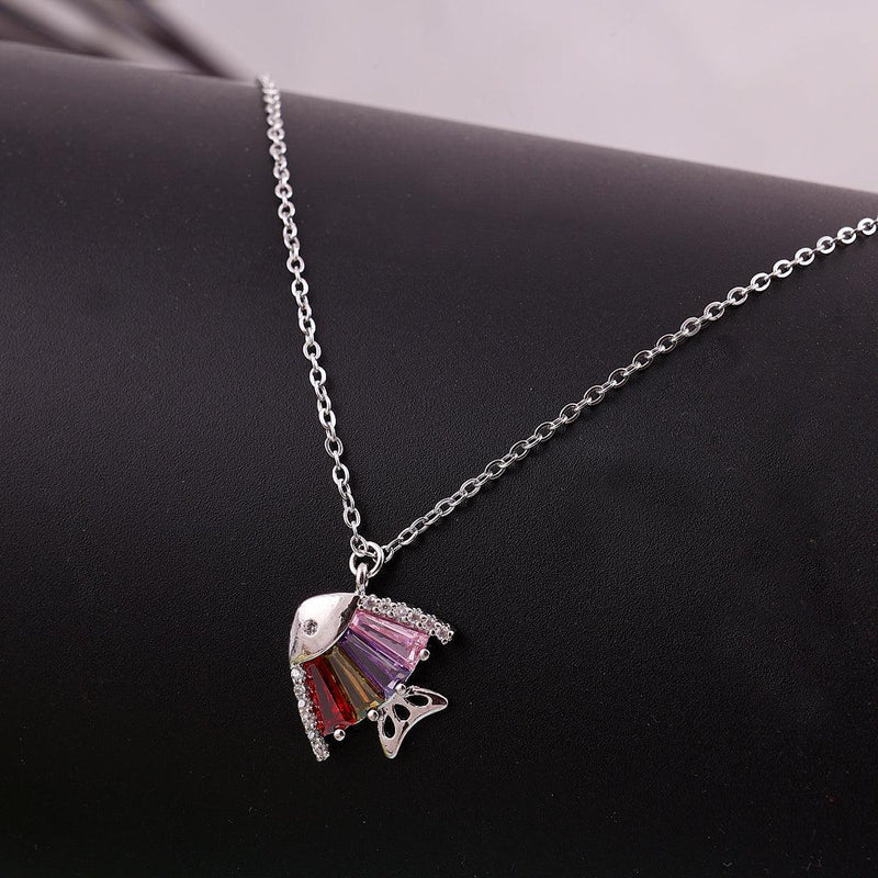 Multicolour Baguette Fish Pendant Necklace