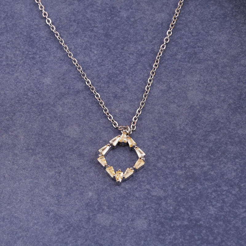 Baguette Crystal Open-Square Pendant Necklace