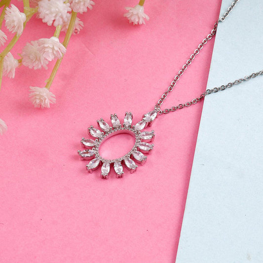 Marquise Sunburst Oval Pendant Necklace