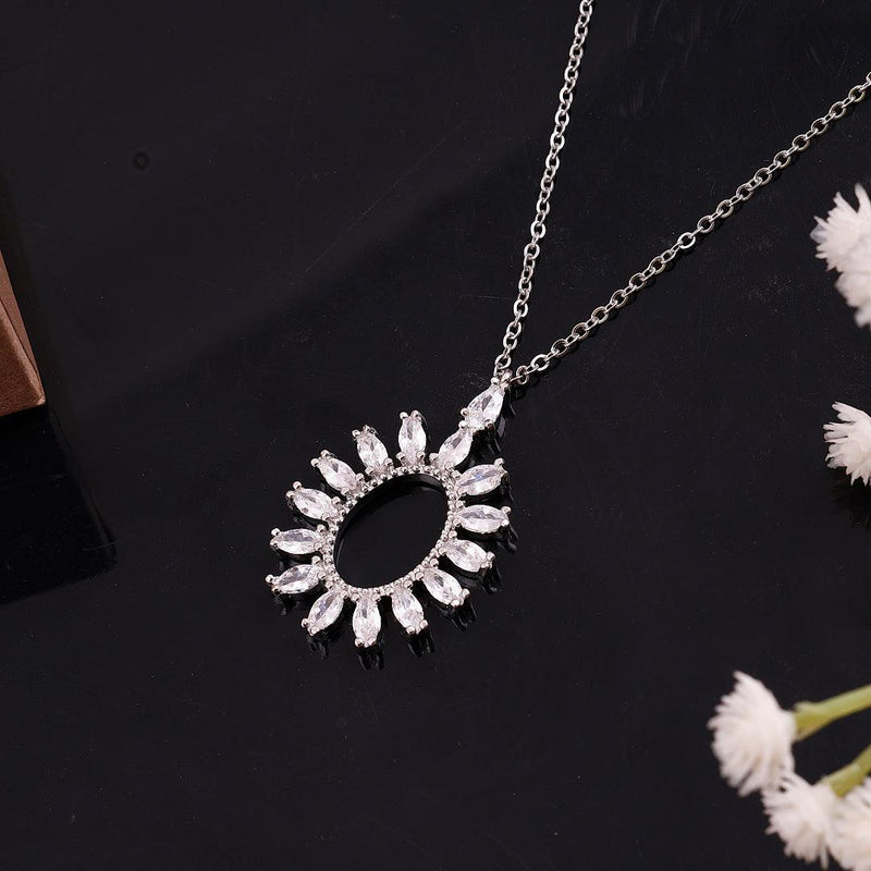 Marquise Sunburst Oval Pendant Necklace