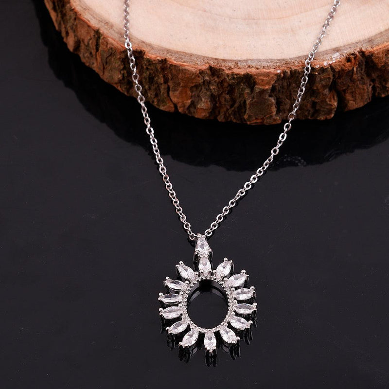 Marquise Sunburst Oval Pendant Necklace