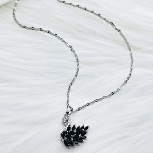 Black Marquise Feather Swan Pendant Necklace