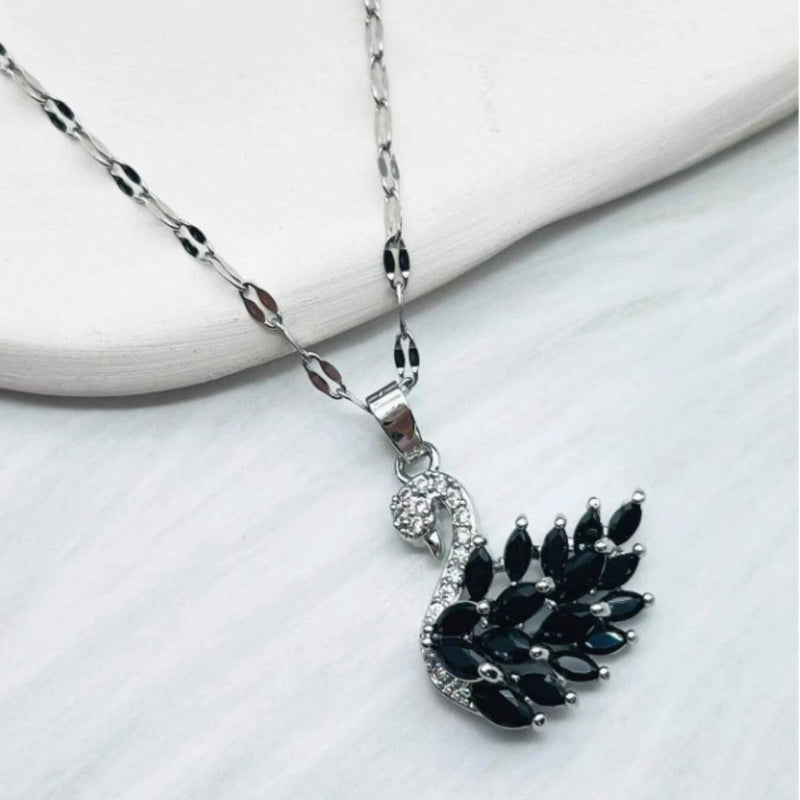 Black Marquise Feather Swan Pendant Necklace
