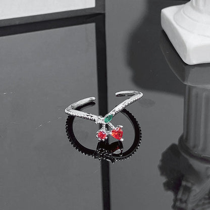 ÉLANZA Crimson Hearts Open Cuff Ring