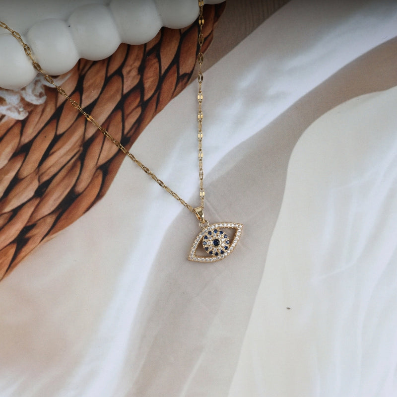 Blue Evil Eye Sparkle Pendant Necklace