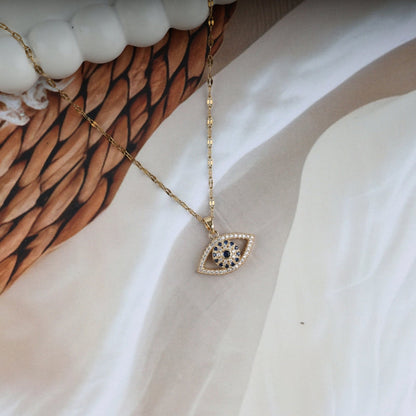 Blue Evil Eye Sparkle Pendant Necklace
