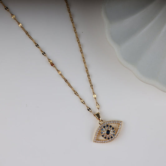Blue Evil Eye Sparkle Pendant Necklace