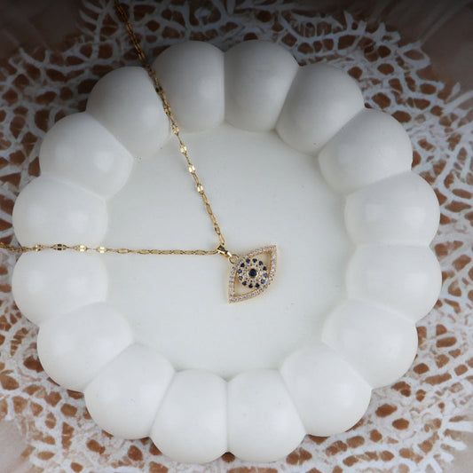 Blue Evil Eye Sparkle Pendant Necklace