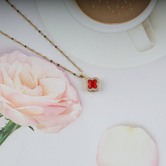 Red Floral Charm Pendant Necklace