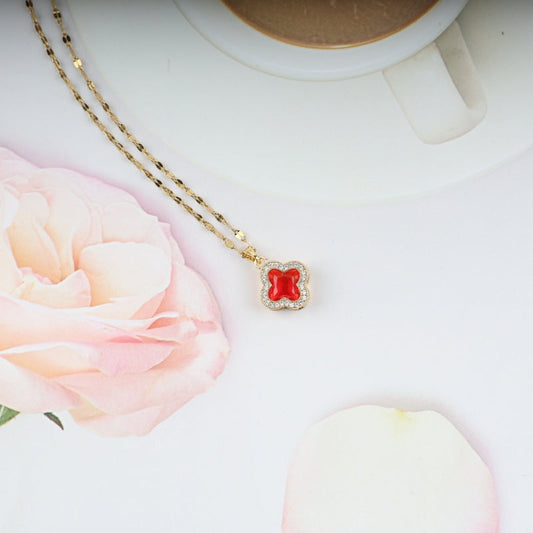 Red Floral Charm Pendant Necklace