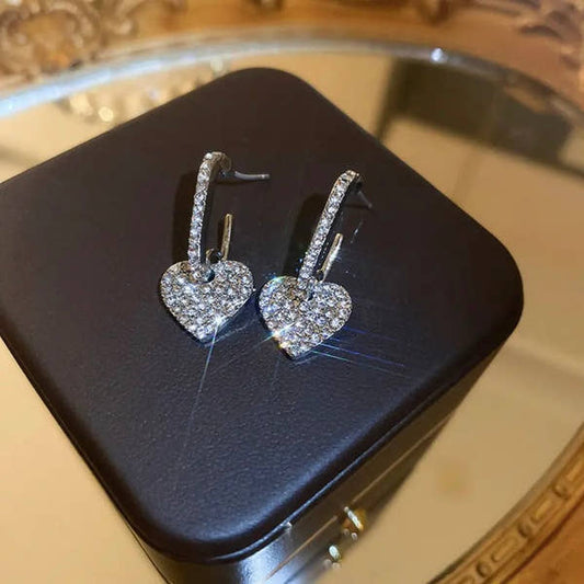 Pavé Heart Drop Hoops