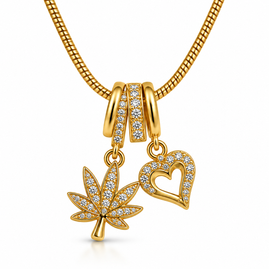 Luna Leaf & Heart Charm Necklace