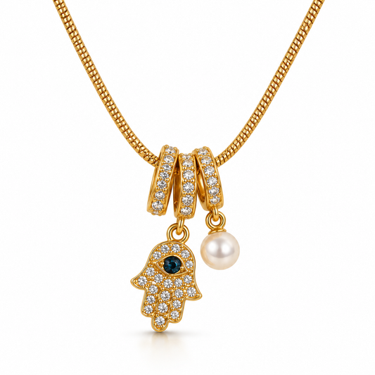 Evil Eye Pearl Charm Necklace