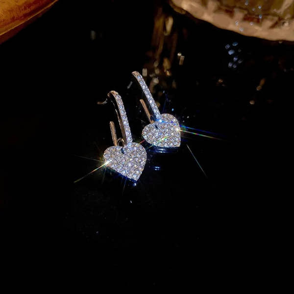 Pavé Heart Drop Hoops