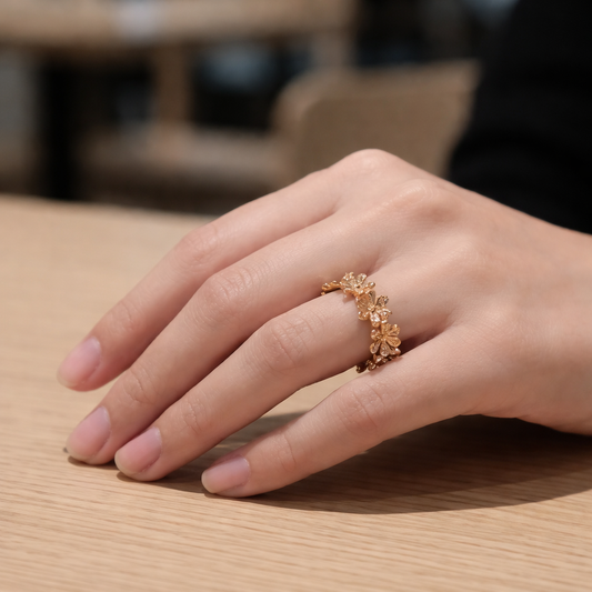 Golden Petal Crown Adjustable Ring