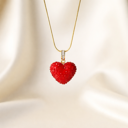 Ruby-Red Crystal Heart Pendant Necklace