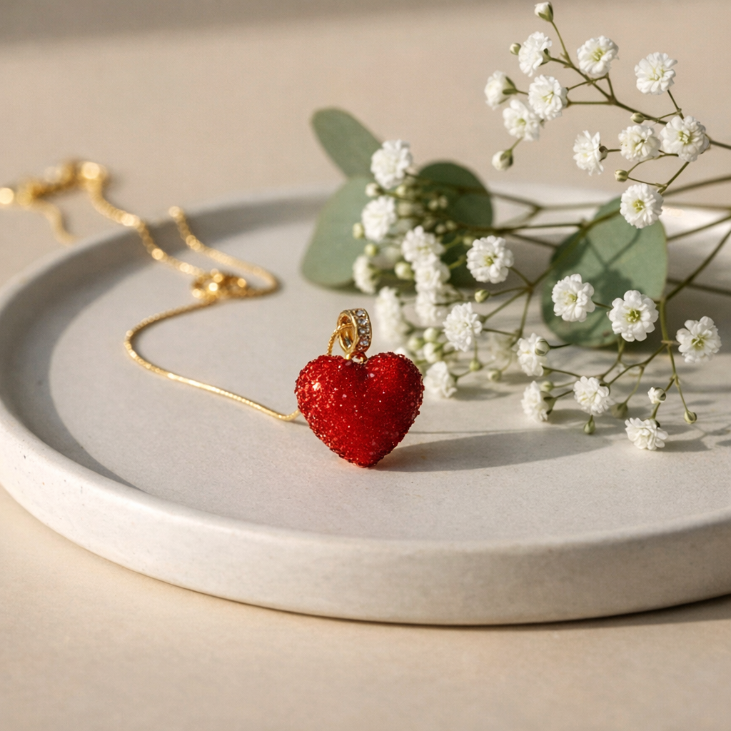 Ruby-Red Crystal Heart Pendant Necklace