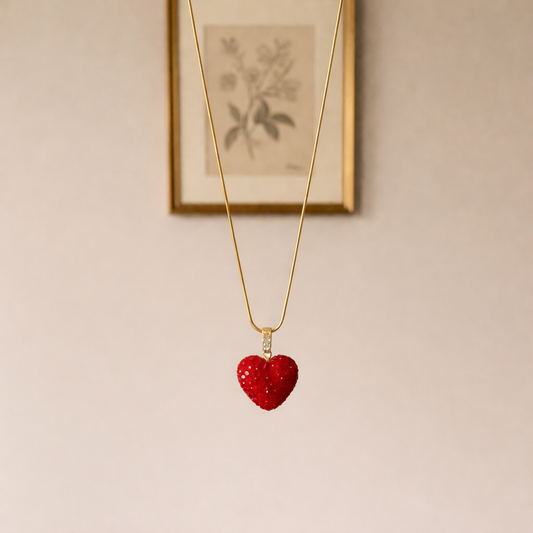 Ruby-Red Crystal Heart Pendant Necklace