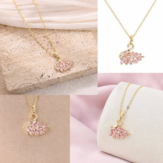 Pink Crystal Swan Pendant Necklace