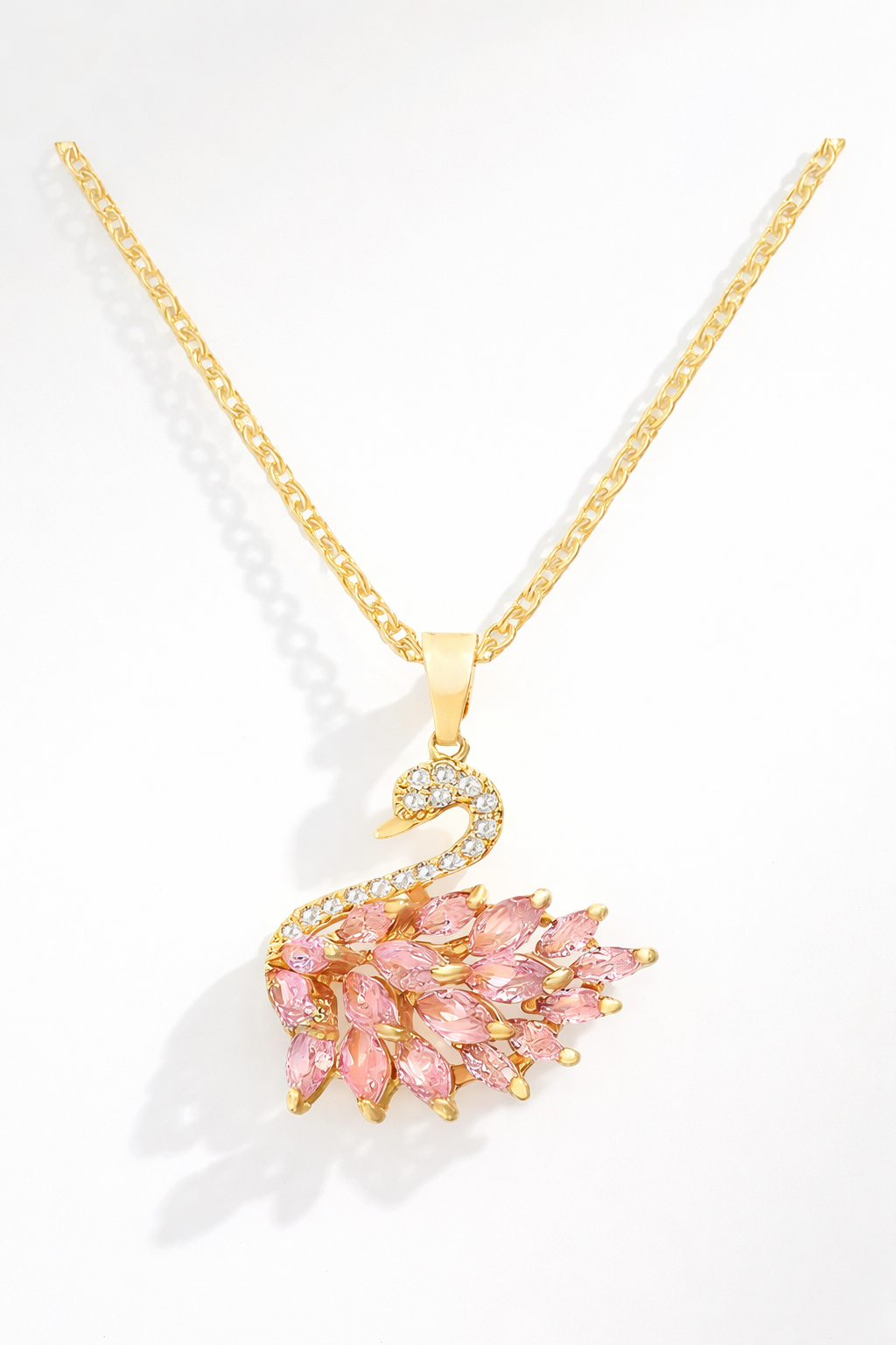 Pink Crystal Swan Pendant Necklace