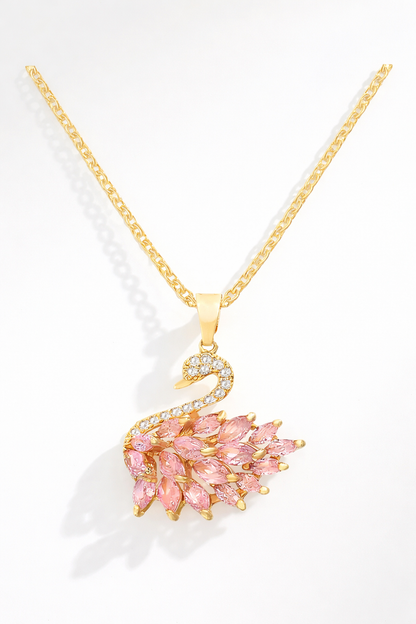 Pink Crystal Swan Pendant Necklace