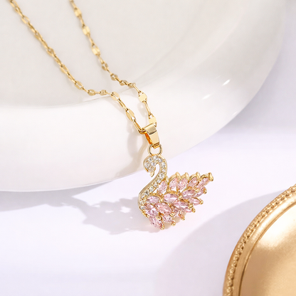 Pink Crystal Swan Pendant Necklace