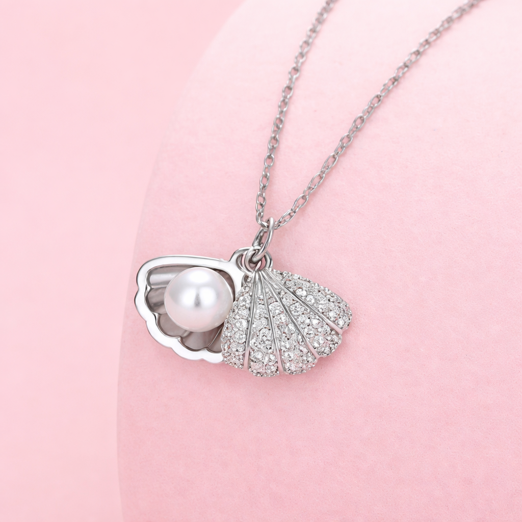 Luna Pearl Shell Crystal Pendant Necklace