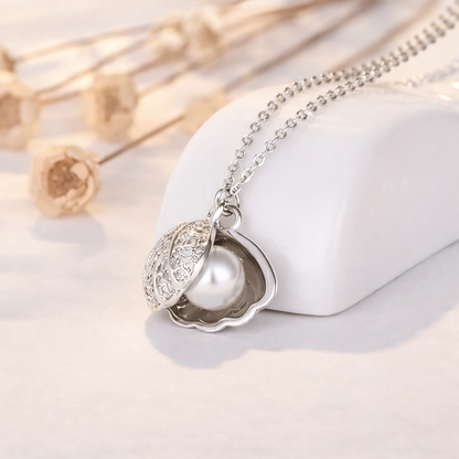 Luna Pearl Shell Crystal Pendant Necklace