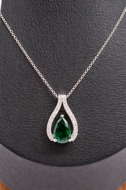 Pear-Cut Green Drop Pendant Necklace
