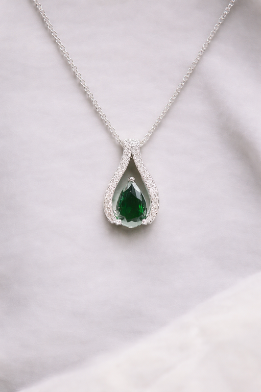 Pear-Cut Green Drop Pendant Necklace