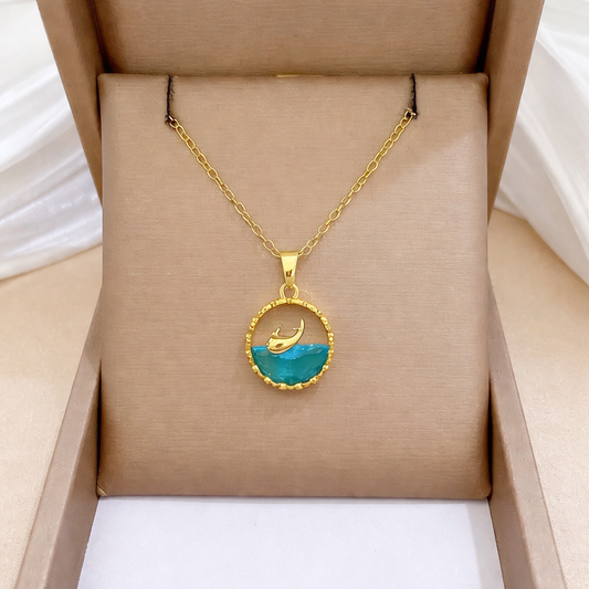 AquaLuxe Dolphin Wave Crystal Pendant Necklace