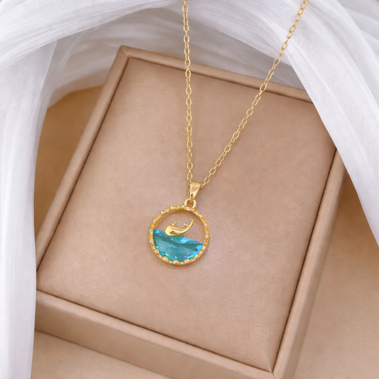 AquaLuxe Dolphin Wave Crystal Pendant Necklace