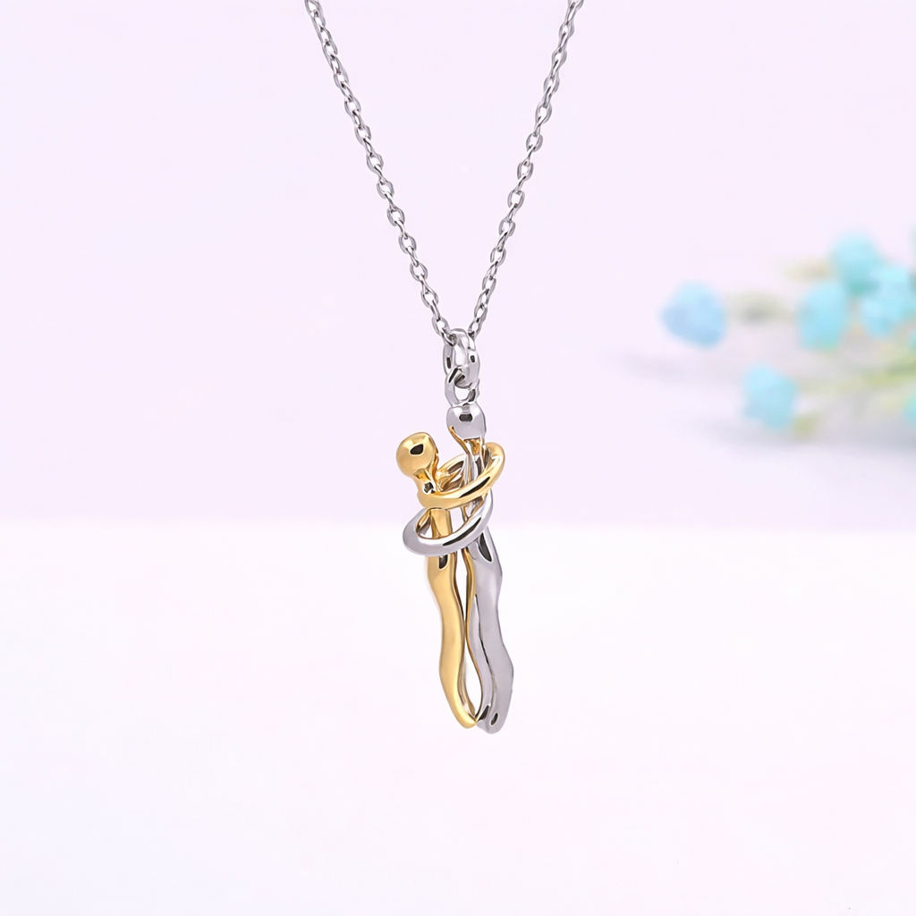 TwinAura Embrace Two-Tone Couple Pendant Necklace