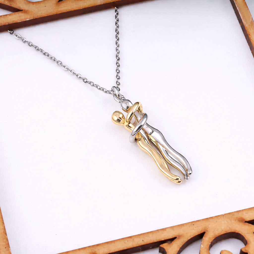 TwinAura Embrace Two-Tone Couple Pendant Necklace