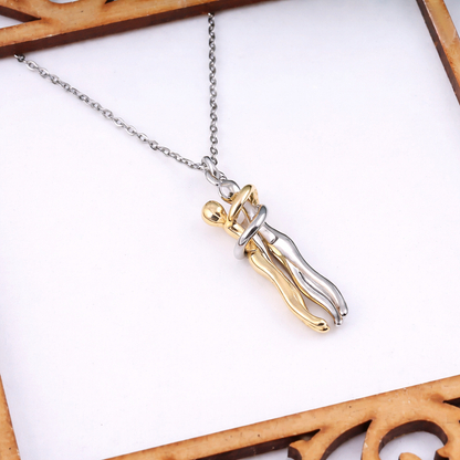 TwinAura Embrace Two-Tone Couple Pendant Necklace