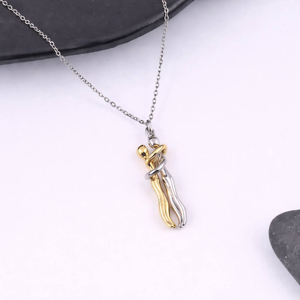 TwinAura Embrace Two-Tone Couple Pendant Necklace