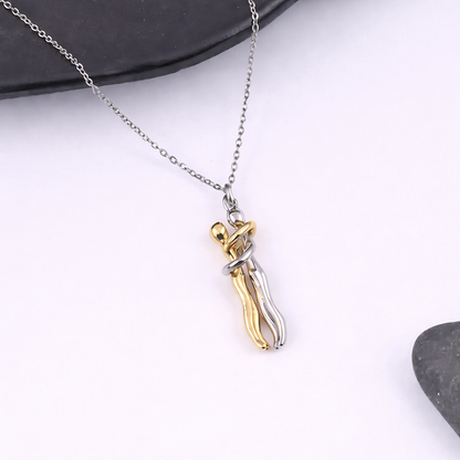 TwinAura Embrace Two-Tone Couple Pendant Necklace