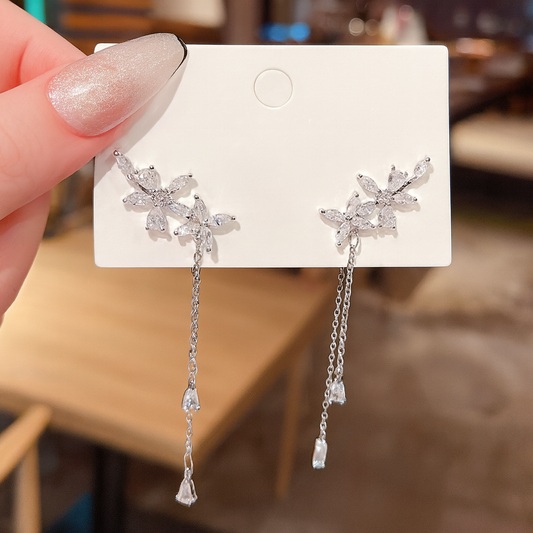 Silver Starlight Bow Drop Earrings