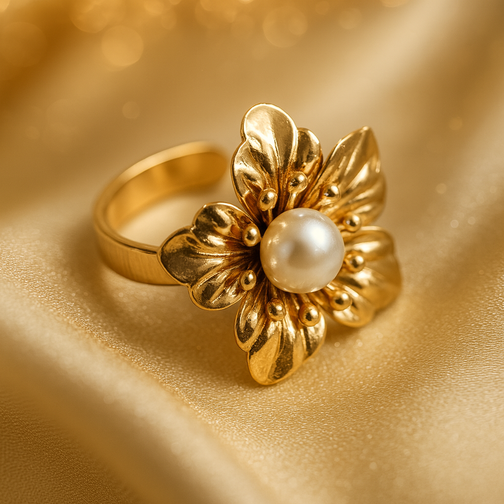 Golden Pearl Blossom Ring