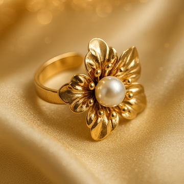 Golden Pearl Blossom Ring